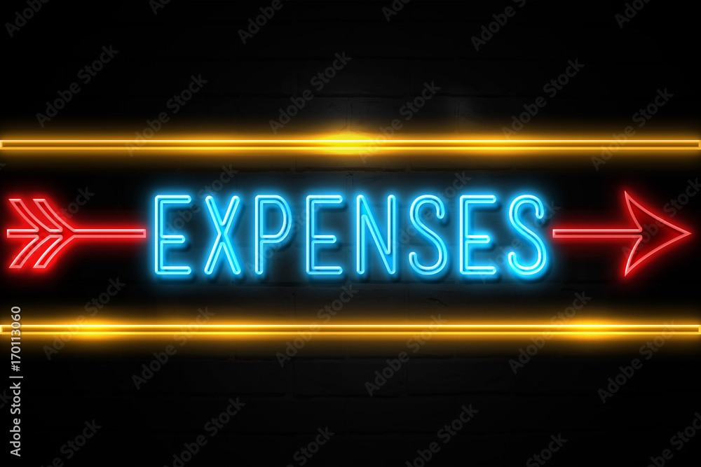 Obraz premium Expenses - fluorescent Neon Sign on brickwall Front view
