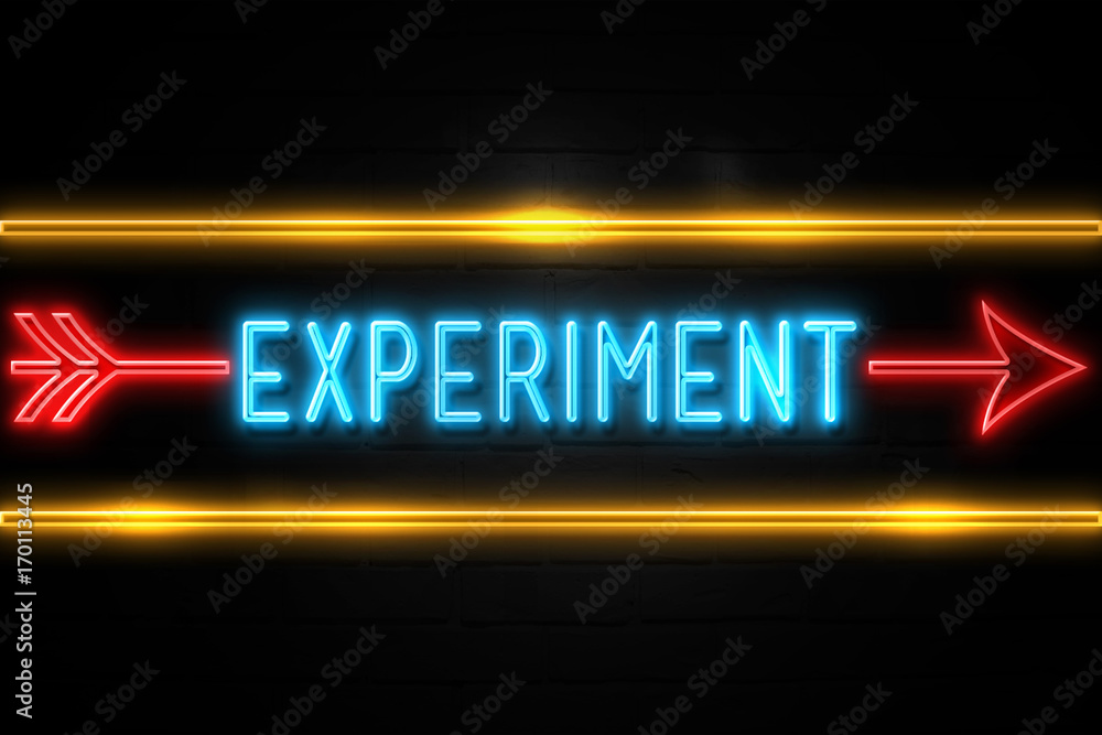 Experiment  - fluorescent Neon Sign on brickwall Front view