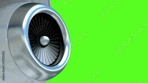 3D seamless looping animation of the business jet plane engine closeup