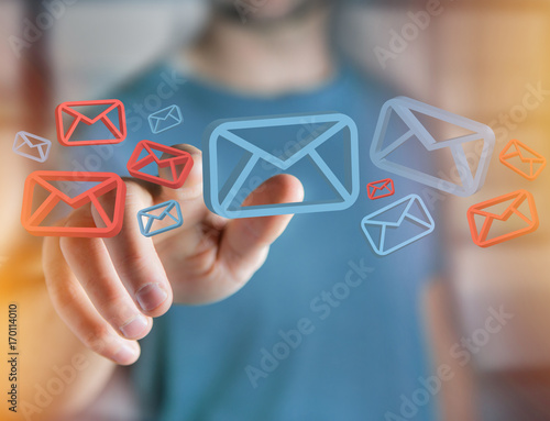 Approved email and spam message displayed on a futuristic interface - Message and internet concept