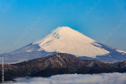 箱根 大観山から望む富士山と雲海の芦ノ湖