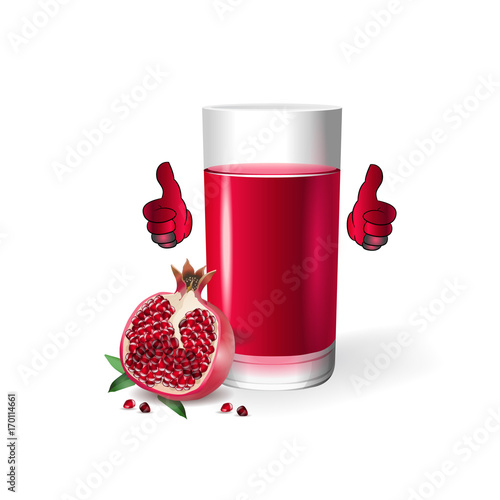 Pomegranate juice of the highest quality, cartoon on a white background.