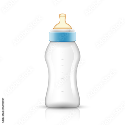 Baby feed bottle isolated plastic drink. Baby formula food milk glass