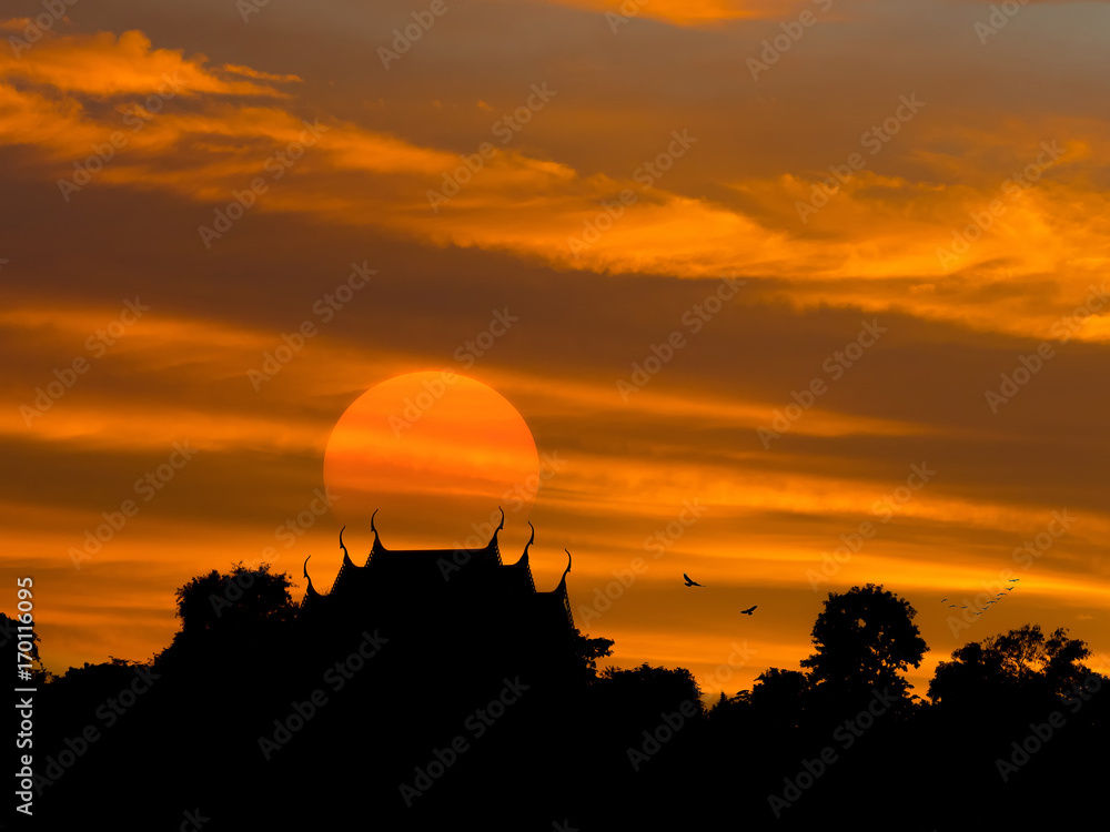 Silhouette of the old thai temples on sunset time.