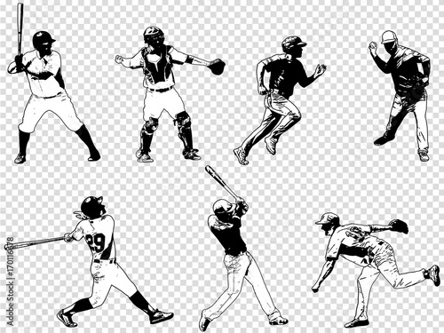 baseball players set - sketch illustration  vector