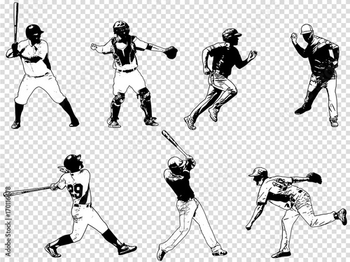 baseball players set - sketch illustration, vector