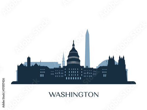 Washington skyline, monochrome silhouette. Vector illustration. photo