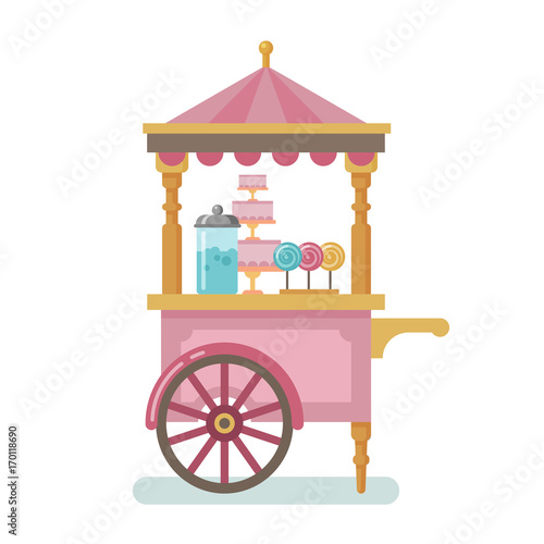 Candy cart flat illustration