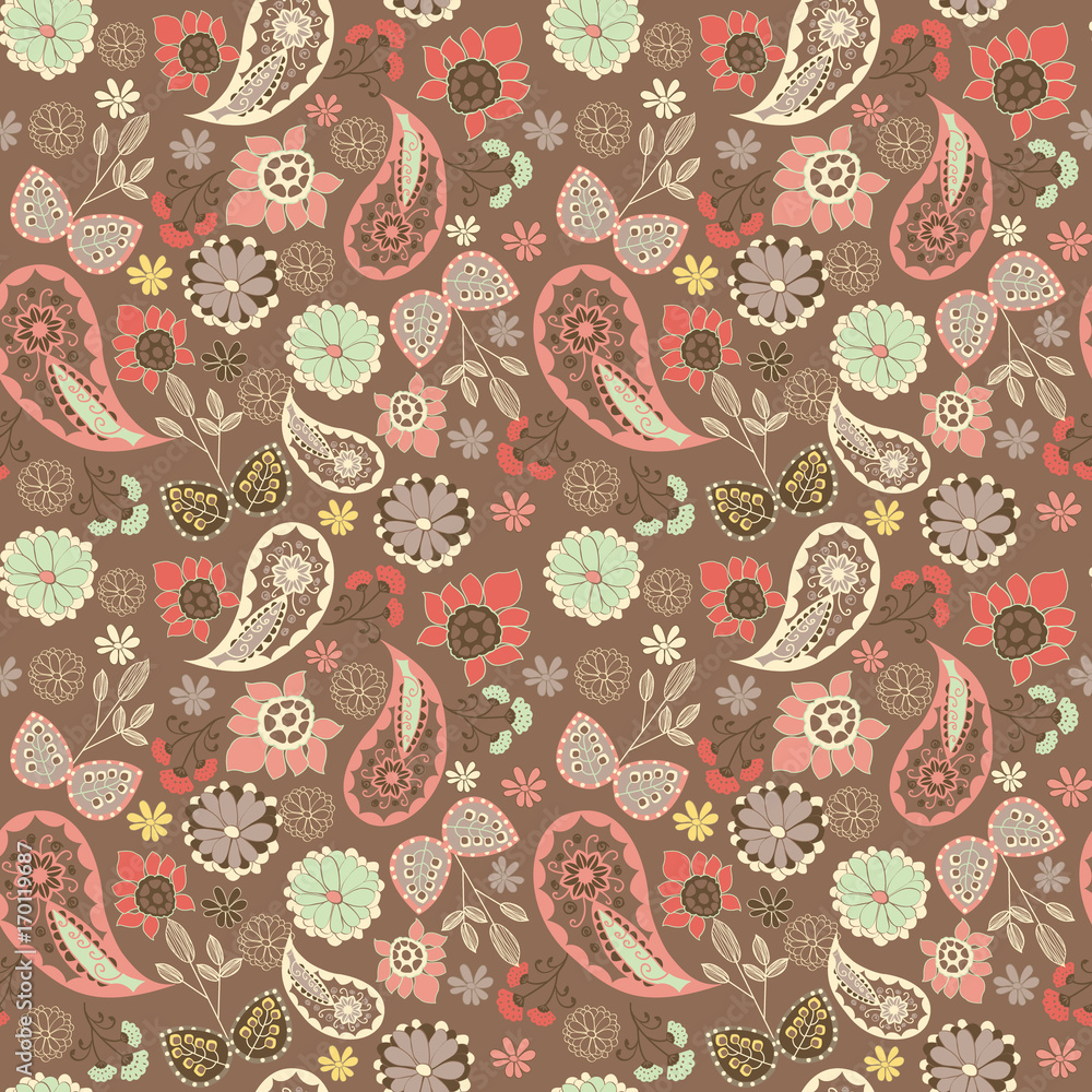 cute graphical oriental paisley pattern with flowers. cute graphical oriental paisley pattern with flowers.