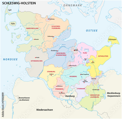Schleswig-Holstein administrative and political map in german language