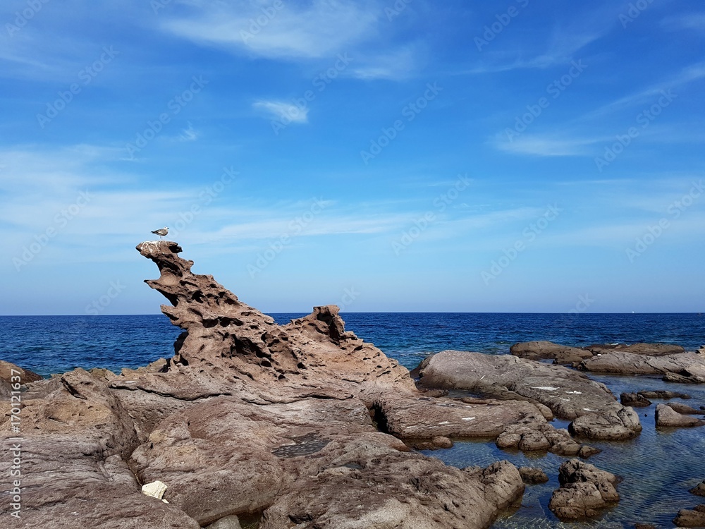 panoramic view of the sea with rocks, Portoscuso, Sardinia Italy