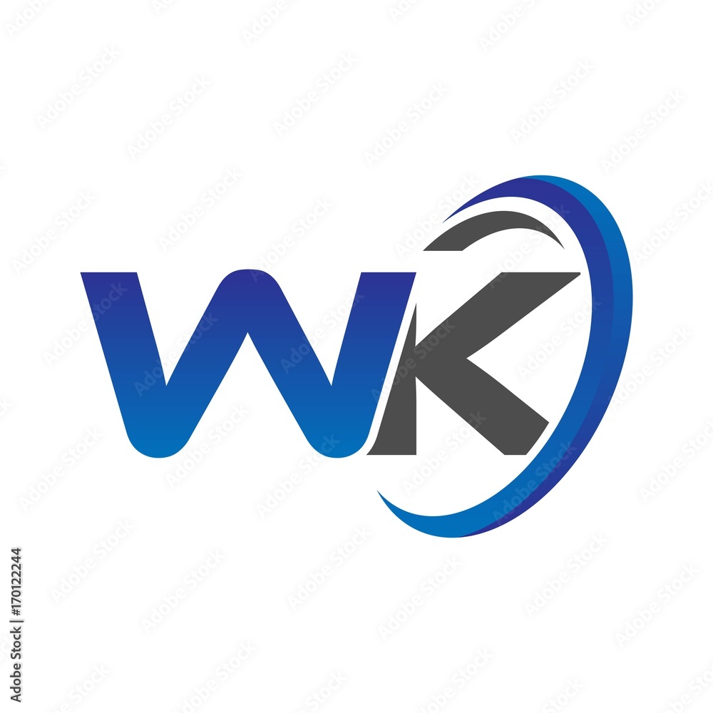 vector initial logo letters wk with circle swoosh blue gray vector initial logo letters wk with circle swoosh blue gray