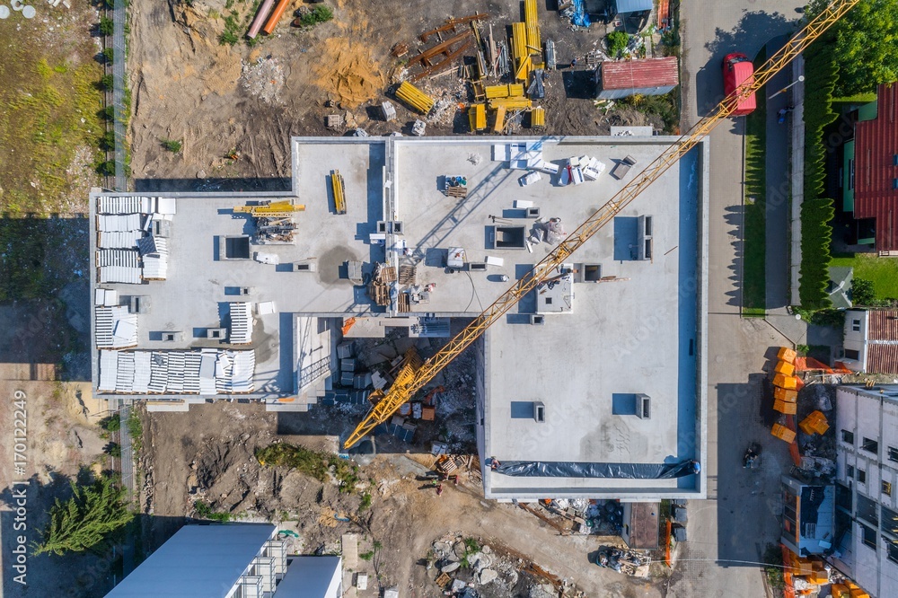 Aerial view on building construction site.