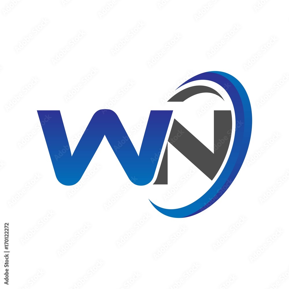 vector initial logo letters wn with circle swoosh blue gray vector initial logo letters wn with circle swoosh blue gray