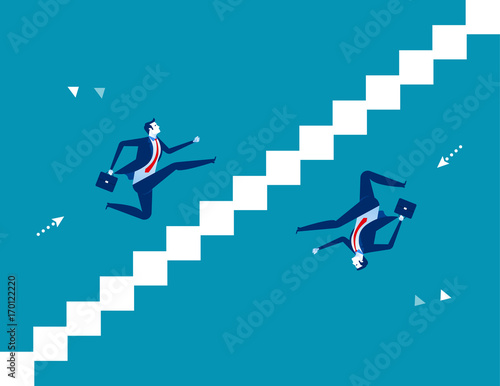 Business person running up and down stairs. Concept business vector illustration.