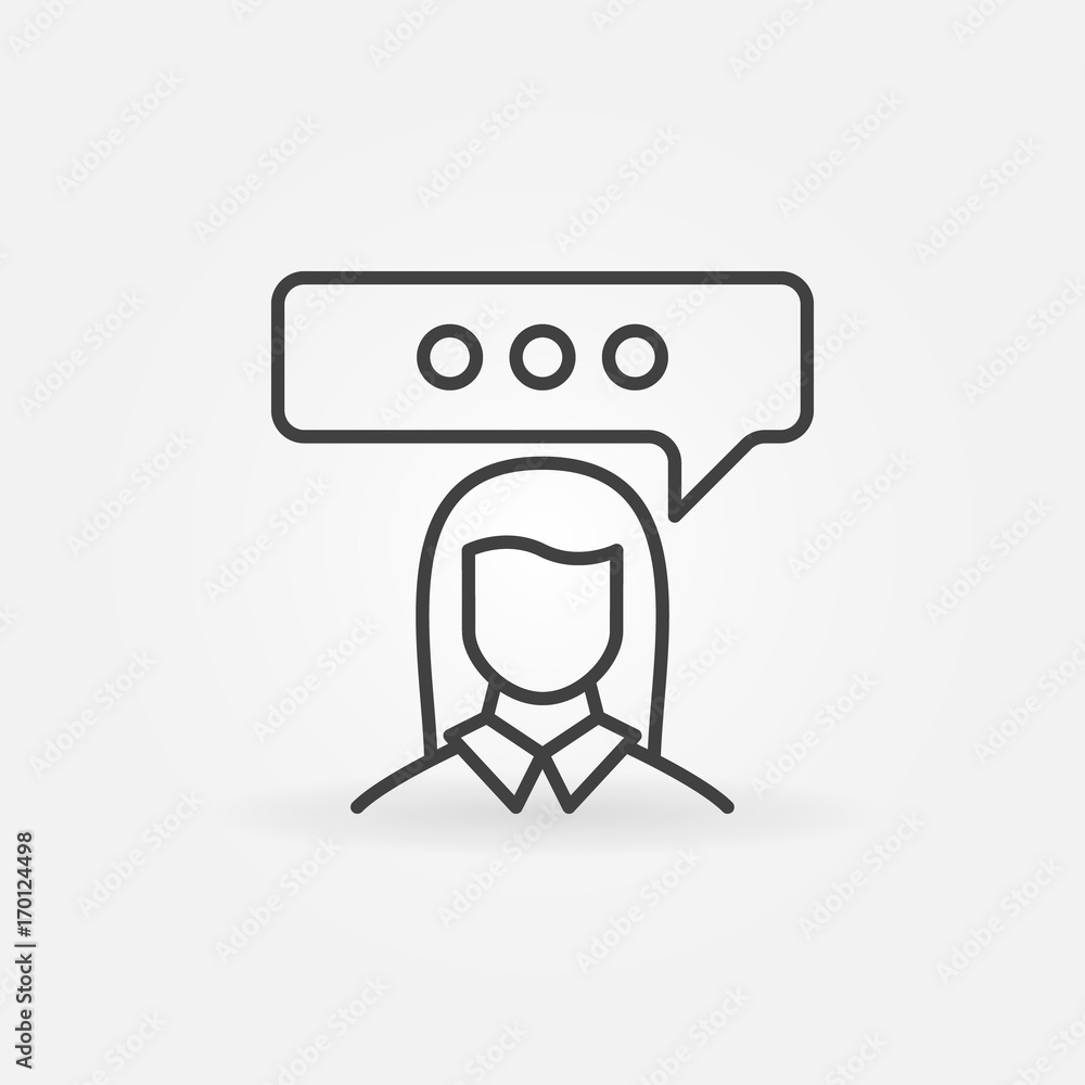 Woman with speech bubble line icon Woman with speech bubble line icon