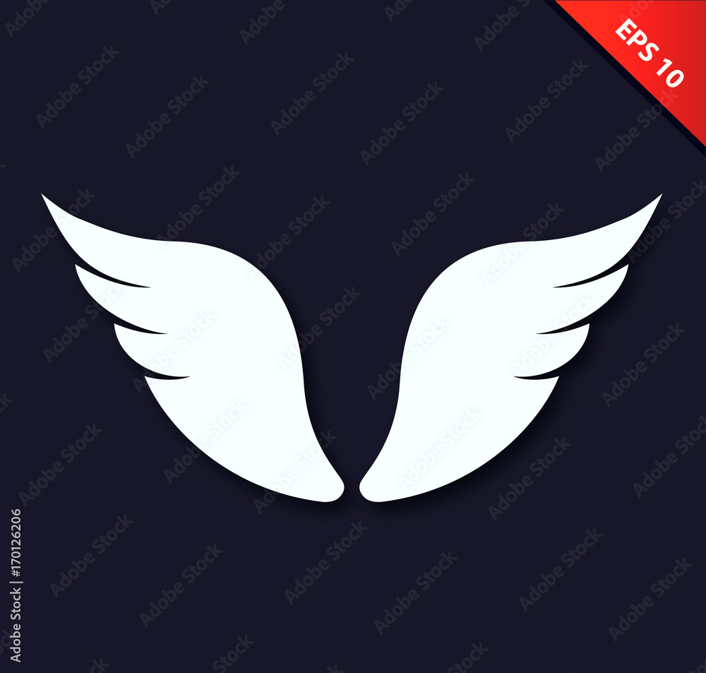 Vector white isolated angel wings on black background. Beauty unusual ...