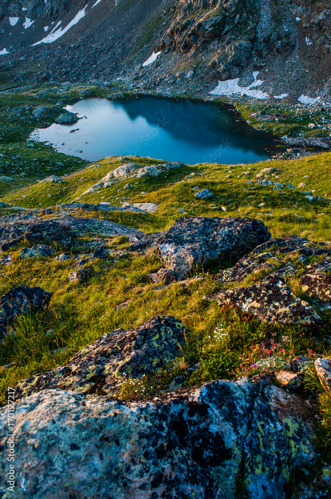 Alpine lake among the rocks, Arhyz, Russian Federation