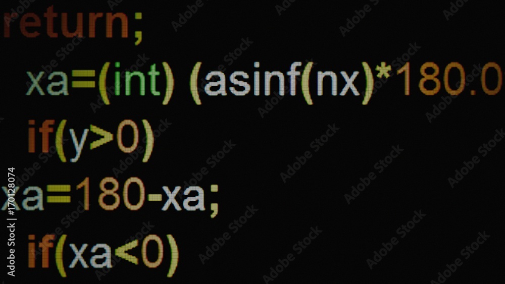 Source code on a computer LCD screen, visbile leds. Green on black, mathematical formulas.
Source code on a computer LCD screen, visbile leds. Green on black, mathematical formulas.