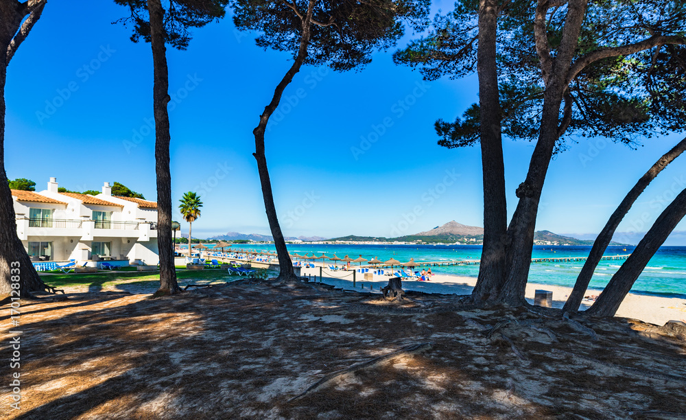 Beautiful view of the beach Platja de Muro at Alcudia on Majorca island, Spain