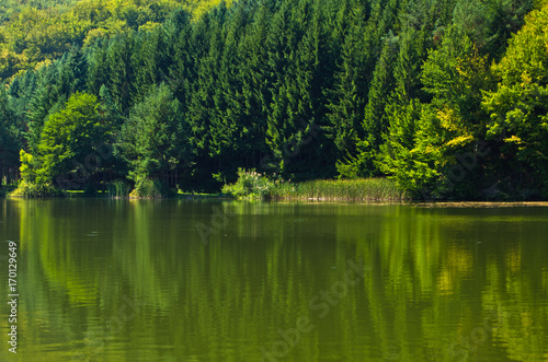 Lake at morning sunshine in Semenic national park  Banat region  west Romania