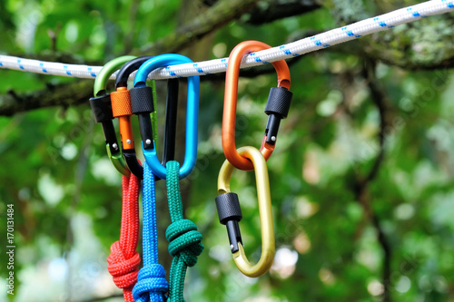 Carabiner climbing close-up.