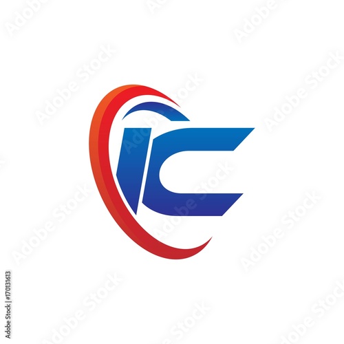 modern dynamic vector initial letters logo ic with circle swoosh red blue