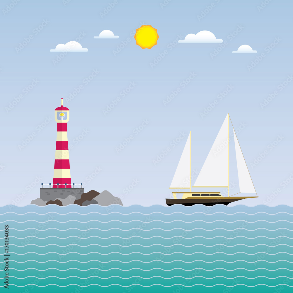 sailboat and lighthouse, sailboat past the lighthouse sailboat and lighthouse, sailboat past the lighthouse