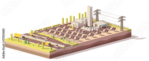 Vector low poly solar power plant infrastructure