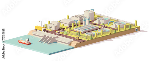 Vector low poly water treatment plant