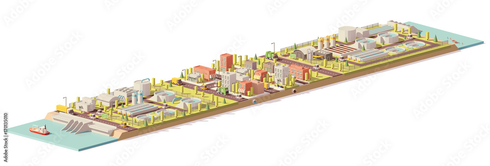 Fototapeta premium Vector low poly water treatment and consumption