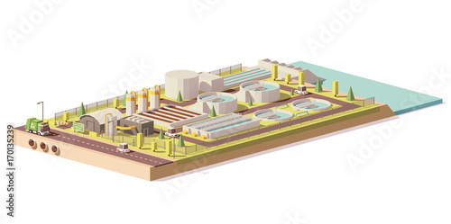 Vector low poly wastewater treatment plant