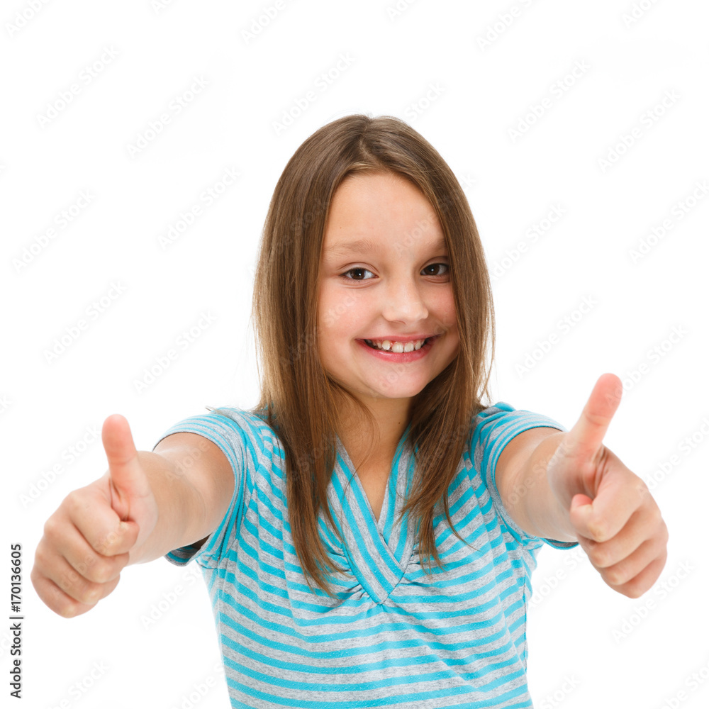 Girl showing OK sign isolated on white background Girl showing OK sign isolated on white background