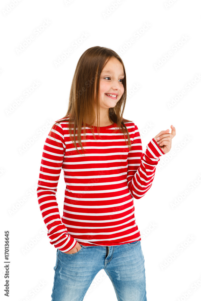 Girl pointing isolated on white background Girl pointing isolated on white background