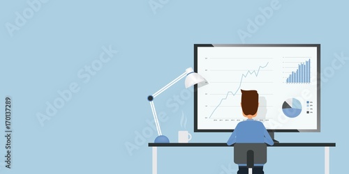 flat businessman analyze finance and investment graph report monitor and business people working concept