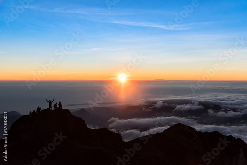Sunrise at Mount Rinjani summit on morning. Lombok island  Indonesia.