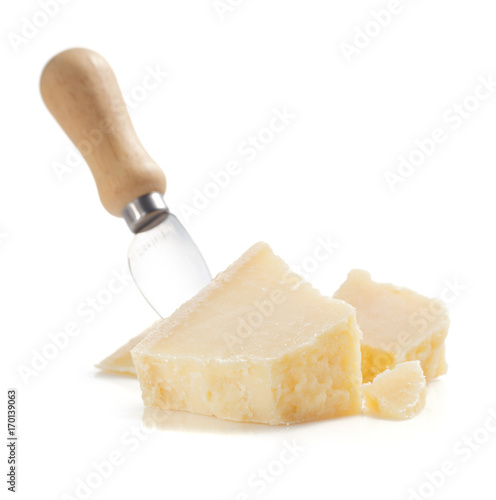 pieces of parmesan cheese on white