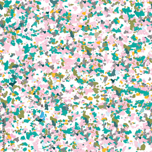 Terrazzo textured surface modern abstract pattern. Vector seamless repeat in motley colors.