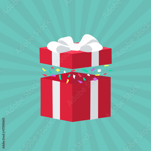 Vector surprise inside open gift box design template.