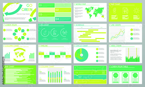 Presentation templates. Set of flat design slides. Infographic elements for data visualization in corporate presentation, flyer, banner, brochure, report. Sustain energy, ecology, environment and recy