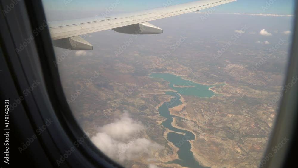 A view from the airplane window. Flying above Spain. 4k A view from the airplane window. Flying above Spain. 4k