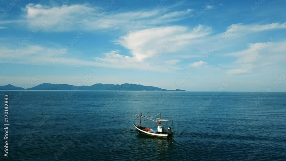Aerial View of Fishing Boat in the Sea Aerial View of Fishing Boat in the Sea