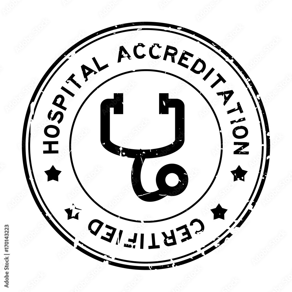 Grunge black hospital accreditation with stethoscope icon round rubber seal stamp on white background Grunge black hospital accreditation with stethoscope icon round rubber seal stamp on white background