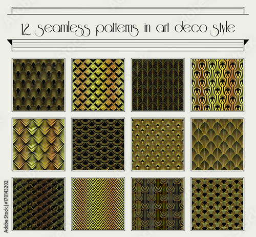 Vector set of seamless patterns in art deco vintage style
