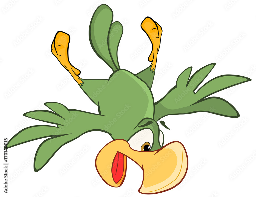 Obraz premium Illustration of Cute Green parrot. Cartoon Character