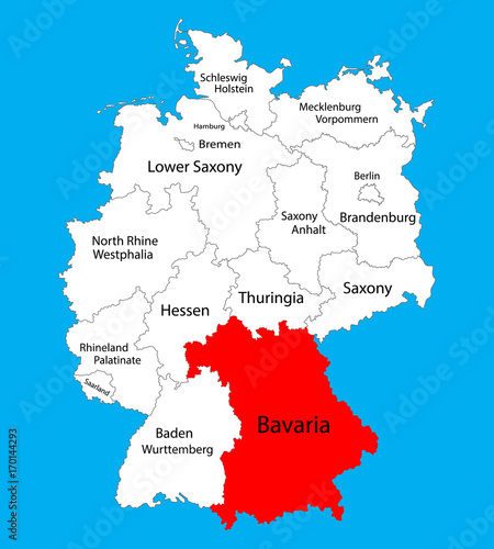 Bavaria state map, Germany, vector map silhouette illustration isolated on Germany map. Editable blank vector map. Province in Germany. 