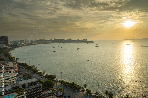 Sunet at Pattaya bay from top view, Thailand, Asia © Kittipong