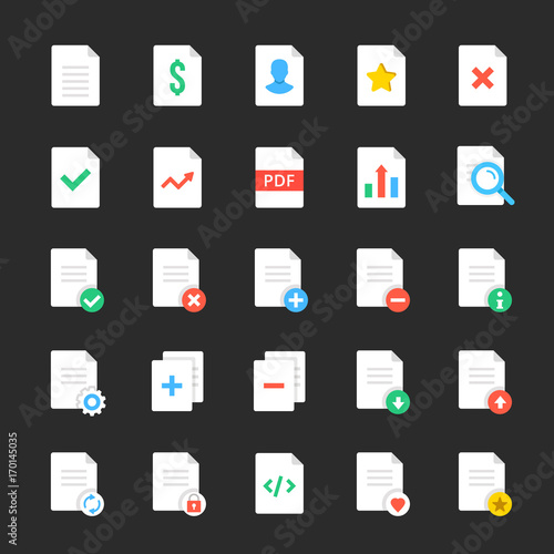 Document icons set. Computer files user interface pictograms. File management UI concept. Modern graphic elements. Vector flat icons set