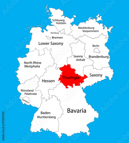 Thuringen state map  Germany  vector map silhouette illustration isolated on Germany map. Editable blank vector map. Province in Germany