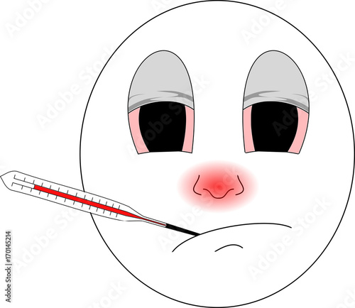 Sick emoji with red nose and thermometer caught a cold and isn't feeling good